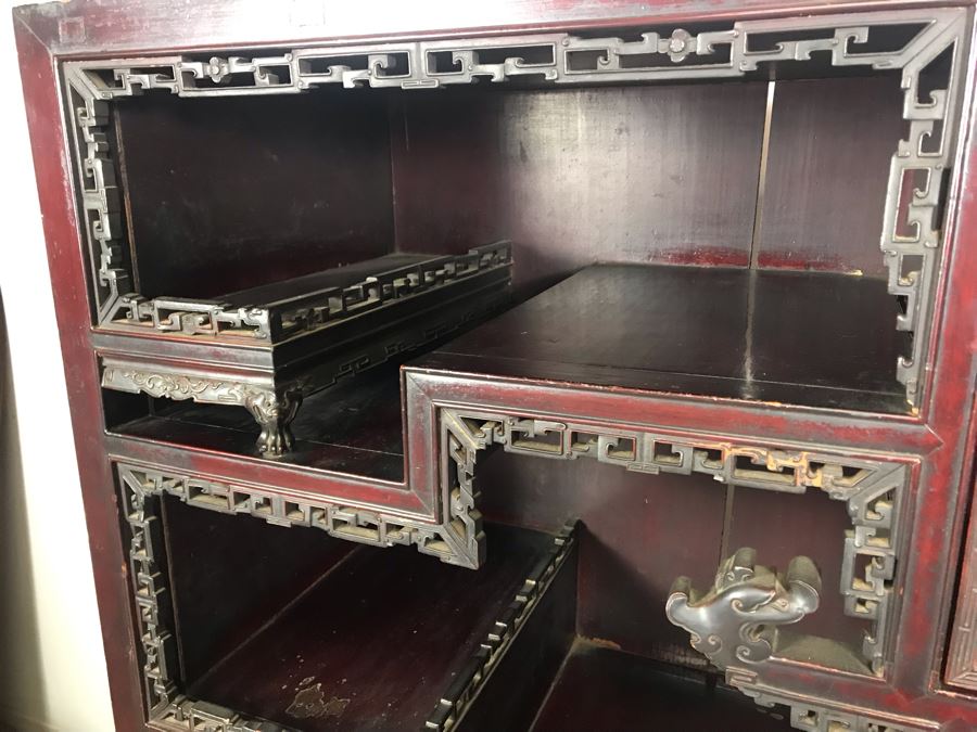 Stunning Single Antique Chinese Intricately Carved Rosewood Cabinet 34'W X 17'D X 63.5'H [Photo 38]