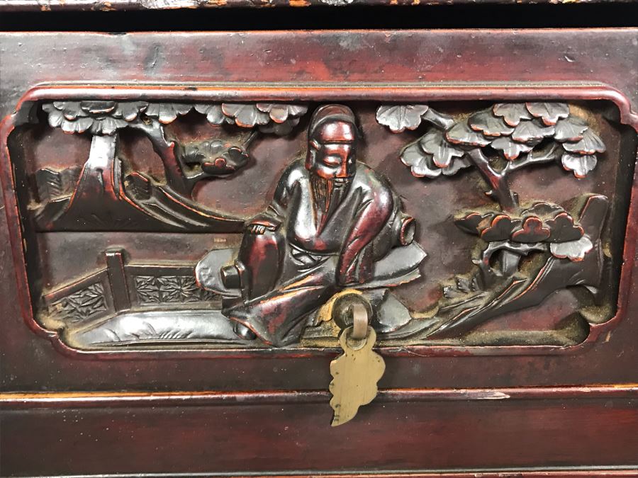 Stunning Single Antique Chinese Intricately Carved Rosewood Cabinet 34'W X 17'D X 63.5'H [Photo 19]