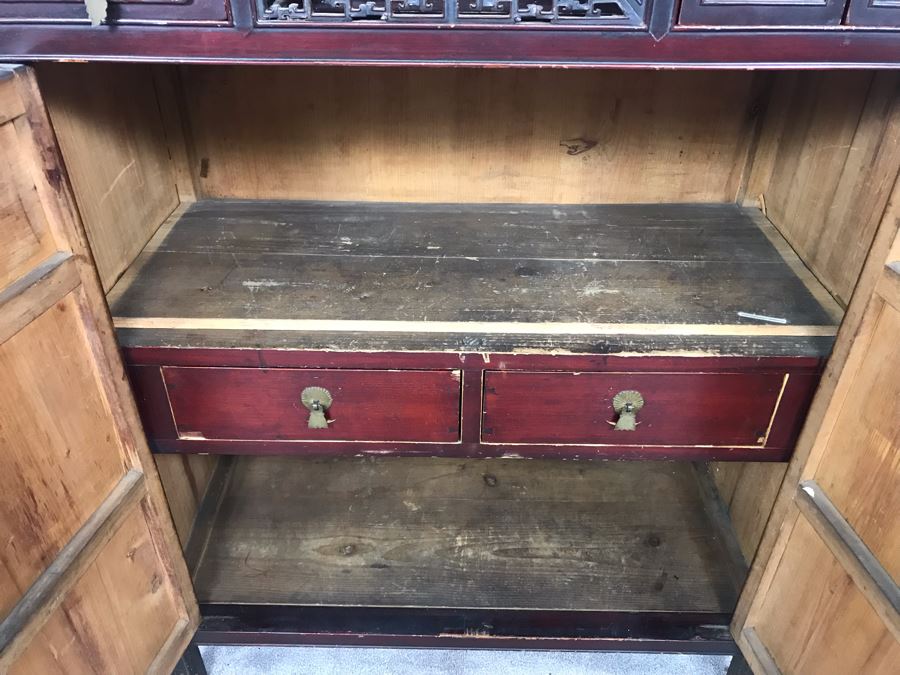 Stunning Single Antique Chinese Intricately Carved Rosewood Cabinet 34'W X 17'D X 63.5'H [Photo 44]