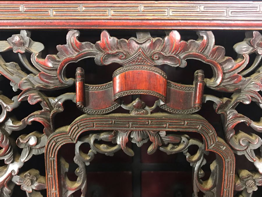 Stunning Single Antique Chinese Intricately Carved Rosewood Cabinet 34'W X 17'D X 63.5'H [Photo 13]