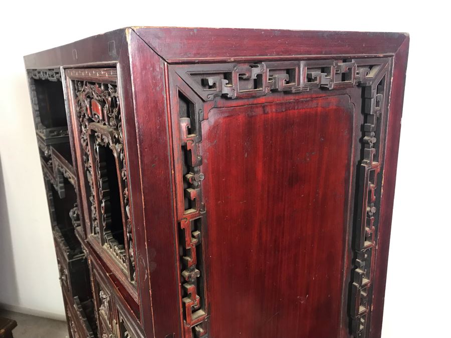 Stunning Single Antique Chinese Intricately Carved Rosewood Cabinet 34'W X 17'D X 63.5'H [Photo 52]