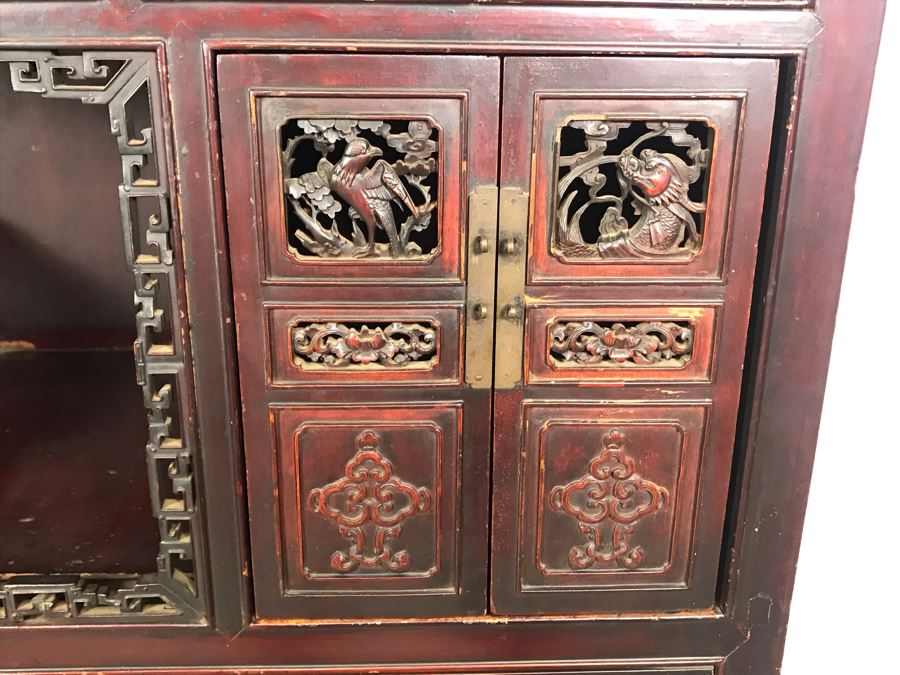 Stunning Single Antique Chinese Intricately Carved Rosewood Cabinet 34'W X 17'D X 63.5'H [Photo 15]