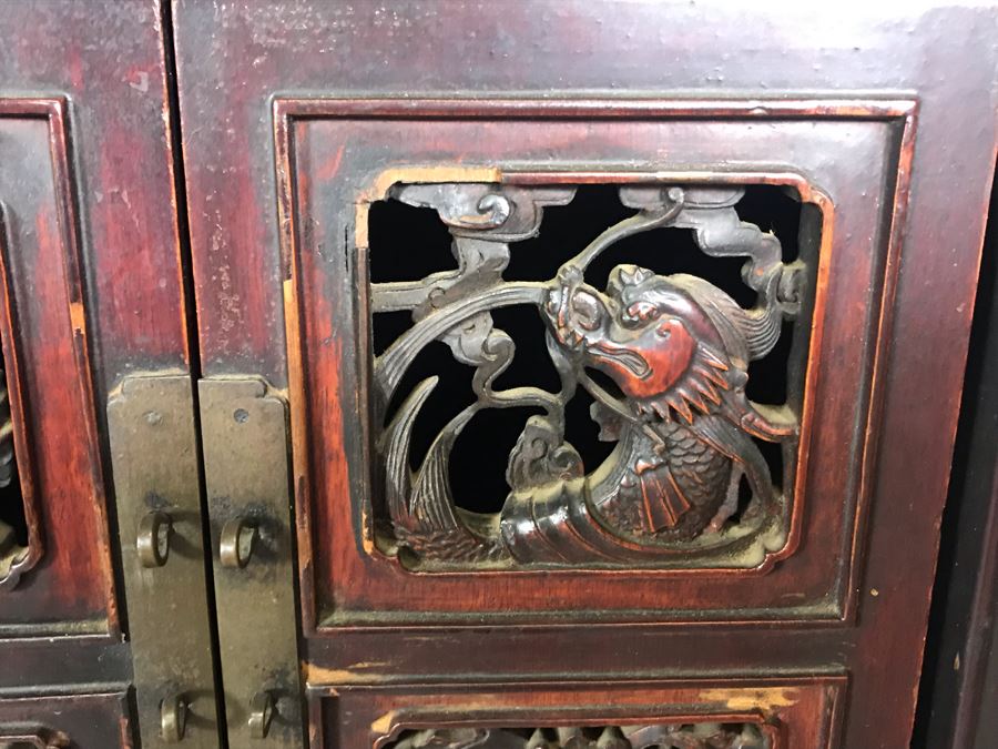 Stunning Single Antique Chinese Intricately Carved Rosewood Cabinet 34'W X 17'D X 63.5'H [Photo 17]