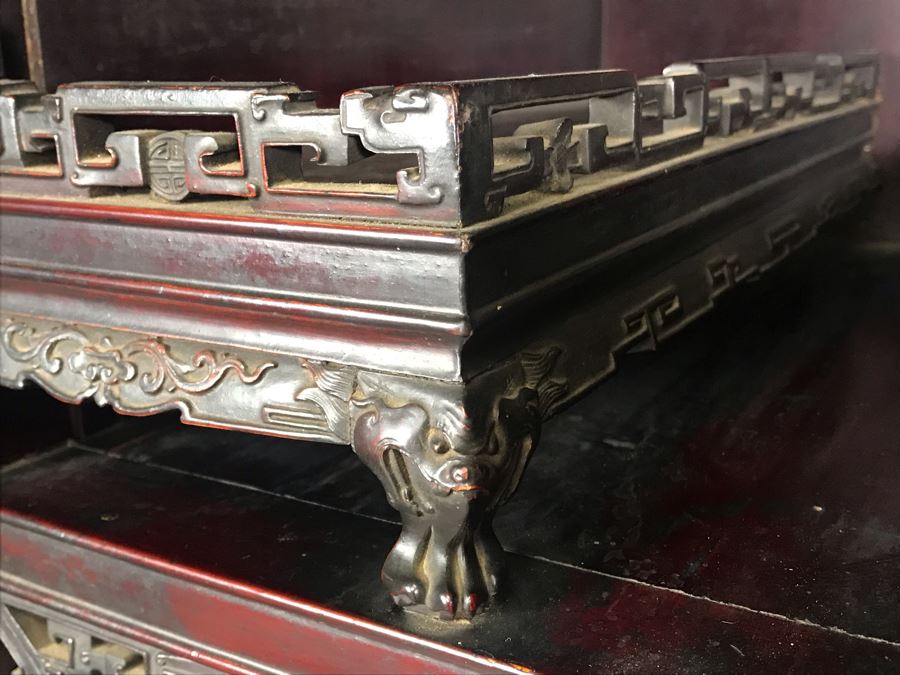Stunning Single Antique Chinese Intricately Carved Rosewood Cabinet 34'W X 17'D X 63.5'H [Photo 9]