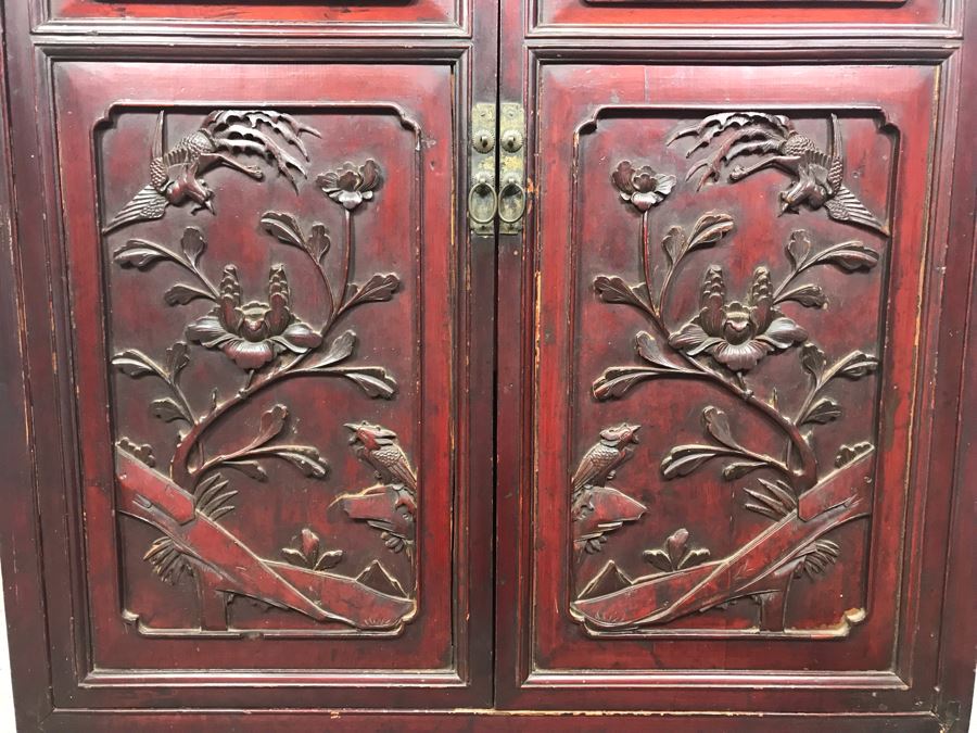Stunning Single Antique Chinese Intricately Carved Rosewood Cabinet 34'W X 17'D X 63.5'H [Photo 27]