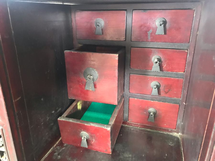 Stunning Single Antique Chinese Intricately Carved Rosewood Cabinet 34'W X 17'D X 63.5'H [Photo 40]