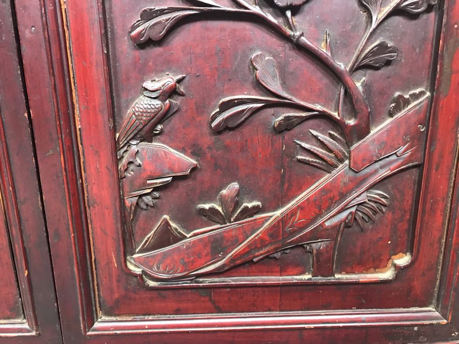 Stunning Single Antique Chinese Intricately Carved Rosewood Cabinet 34'W X 17'D X 63.5'H [Photo 31]