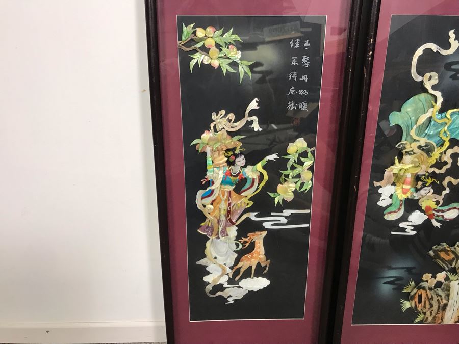 Set Of (4) Handmade Chinese Shell Artwork Shadow Box 3-D Panels Each 13' X 31' [Photo 12]