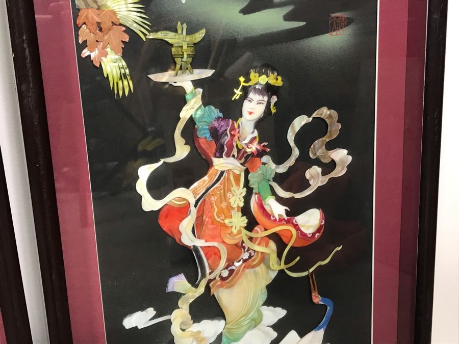 Set Of (4) Handmade Chinese Shell Artwork Shadow Box 3-D Panels Each 13' X 31' [Photo 23]