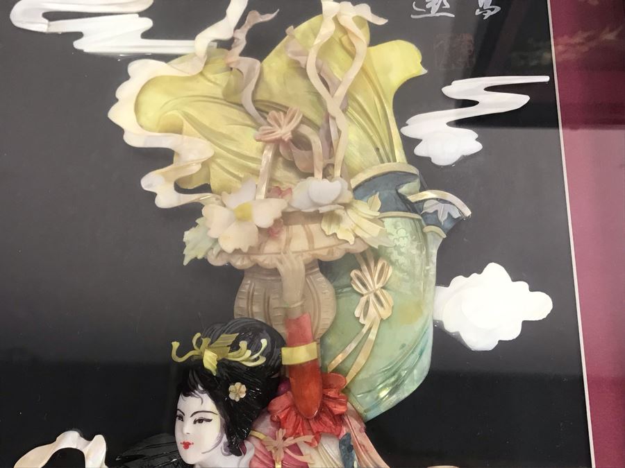 Set Of (4) Handmade Chinese Shell Artwork Shadow Box 3-D Panels Each 13' X 31' [Photo 9]