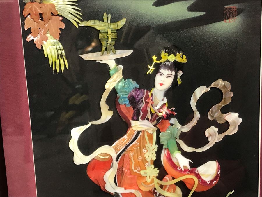 Set Of (4) Handmade Chinese Shell Artwork Shadow Box 3-D Panels Each 13' X 31' [Photo 20]