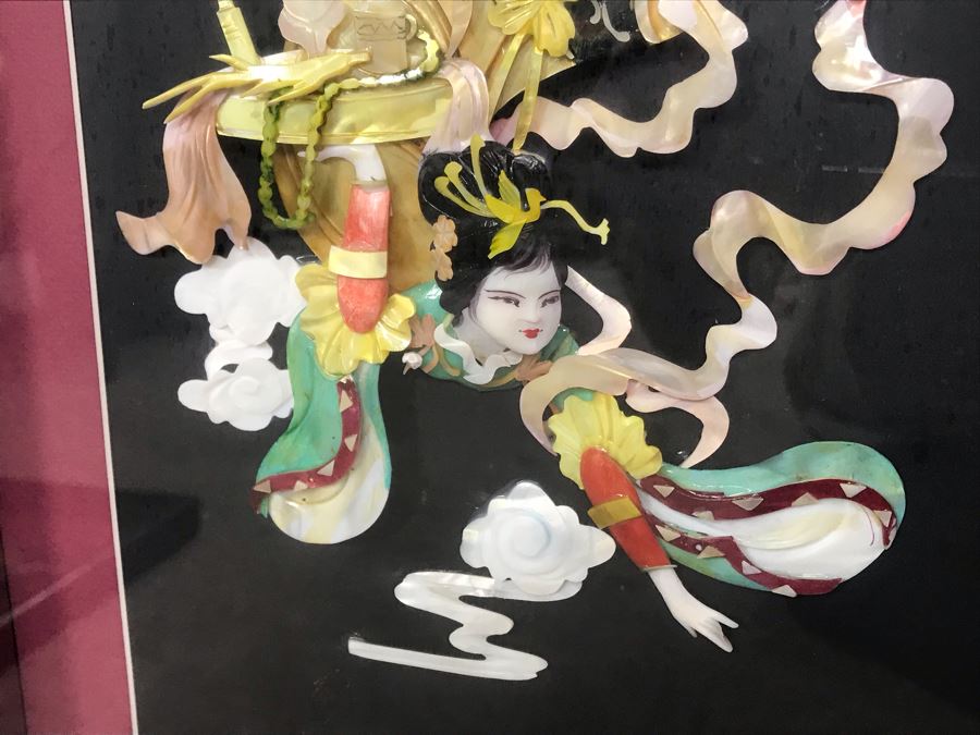 Set Of (4) Handmade Chinese Shell Artwork Shadow Box 3-D Panels Each 13' X 31' [Photo 17]