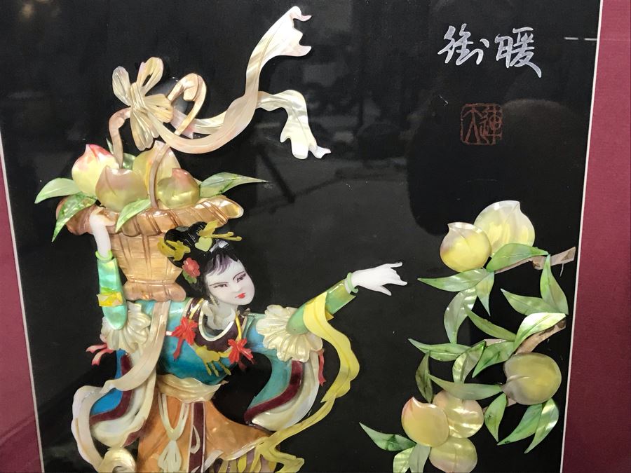 Set Of (4) Handmade Chinese Shell Artwork Shadow Box 3-D Panels Each 13' X 31' [Photo 13]