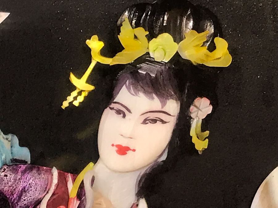 Set Of (4) Handmade Chinese Shell Artwork Shadow Box 3-D Panels Each 13' X 31' [Photo 22]