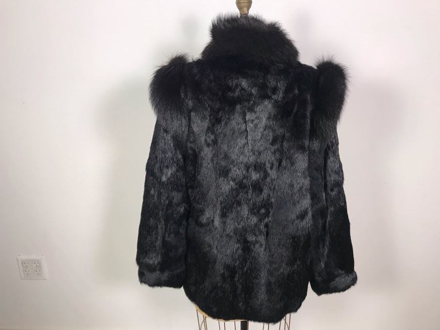 Stunning Vintage Black Dyed Rabbits Fur Coat Size M