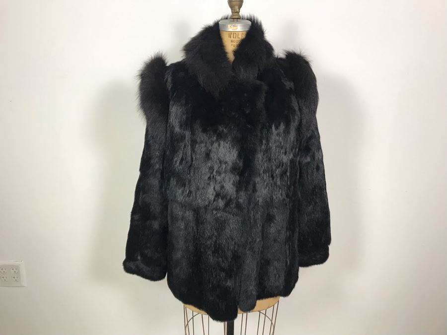 Stunning Vintage Black Dyed Rabbits Fur Coat Size M