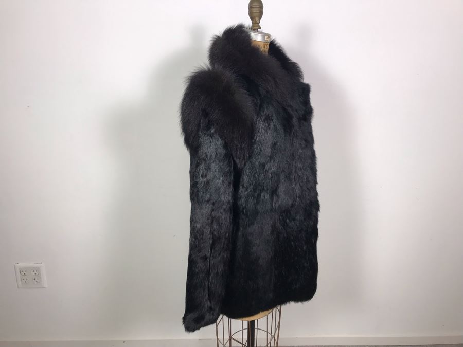 Stunning Vintage Black Dyed Rabbits Fur Coat Size M