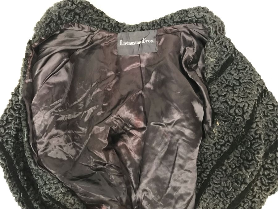 Vintage Livingston Bros Black Persian Lamb Coat Shawl Size M [Photo 9]