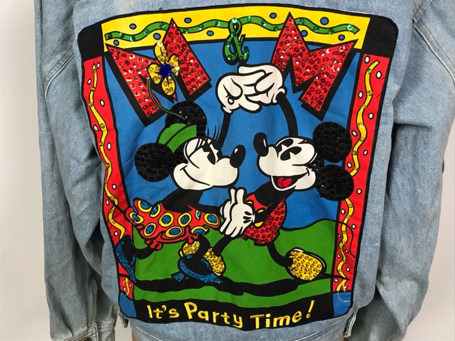 Walt Disney Mickey Mouse And Minnie Mouse Denim Jacket 'It's Party Time!' Size M [Photo 6]