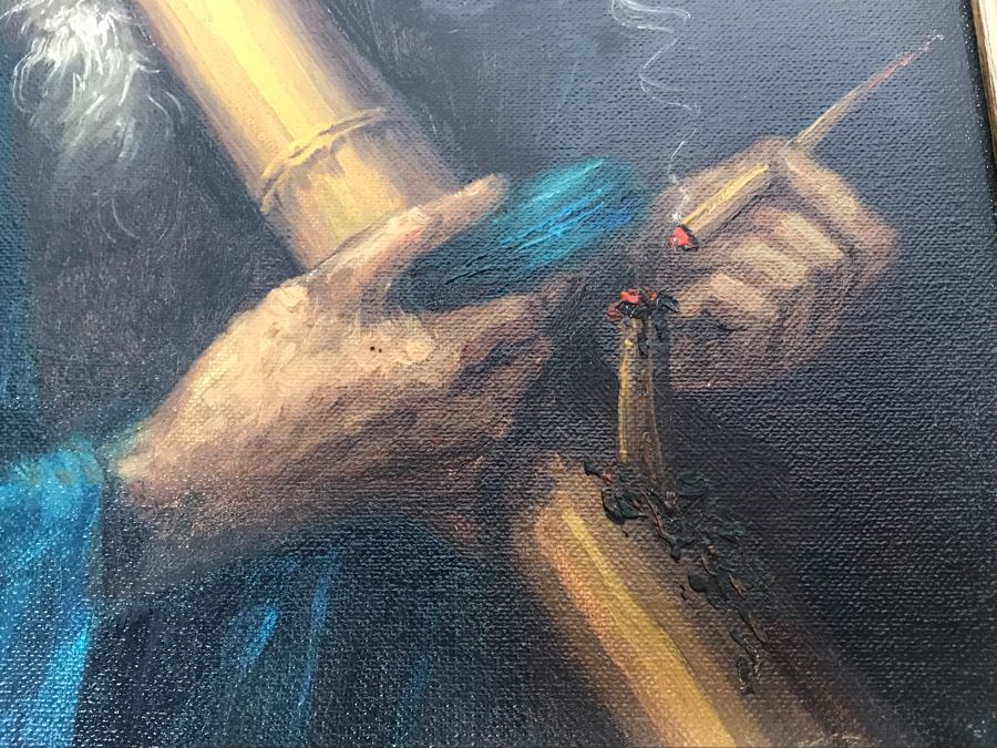 Original Asian Signed Oil Painting Of Man Smoking Pipe Signed Chan 20' X 24' [Photo 6]