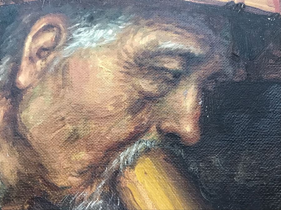 Original Asian Signed Oil Painting Of Man Smoking Pipe Signed Chan 20' X 24' [Photo 9]