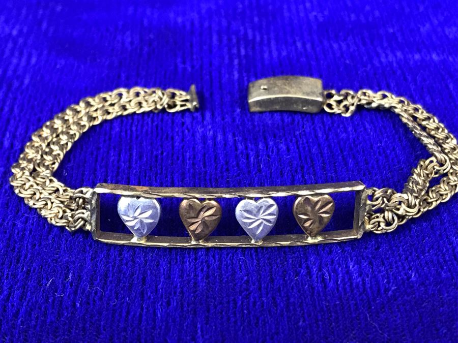 14K Gold Bracelet Decorated With Hearts Made In Italy - Clasp Needs Repair 8.8g [Photo 3]