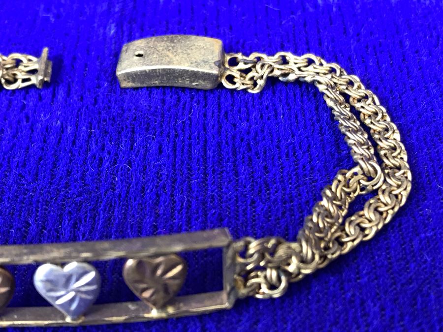 14K Gold Bracelet Decorated With Hearts Made In Italy - Clasp Needs Repair 8.8g [Photo 6]