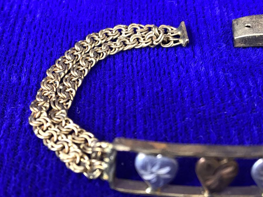 14K Gold Bracelet Decorated With Hearts Made In Italy - Clasp Needs Repair 8.8g [Photo 5]