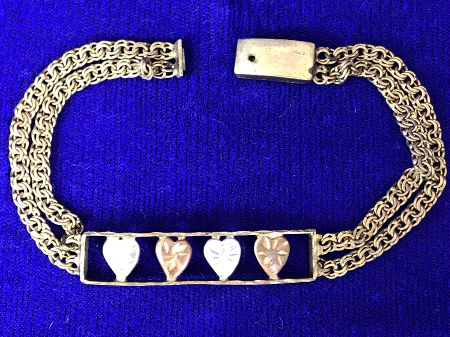 14K Gold Bracelet Decorated With Hearts Made In Italy - Clasp Needs Repair 8.8g [Photo 13]