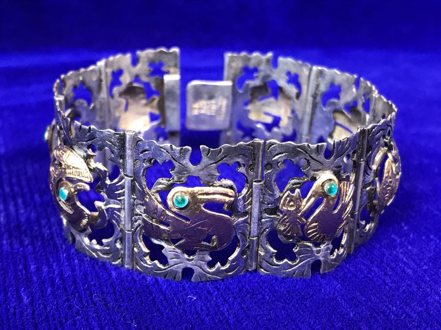 18K Gold And Sterling Silver Repousse Bracelet 29g Industria Peruana [Photo 3]