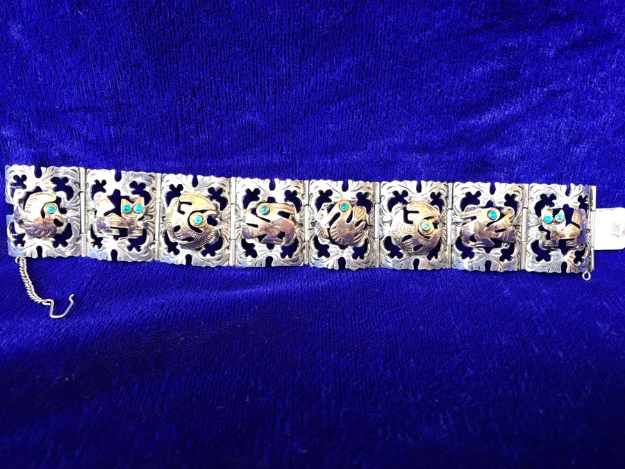 18K Gold And Sterling Silver Repousse Bracelet 29g Industria Peruana [Photo 7]