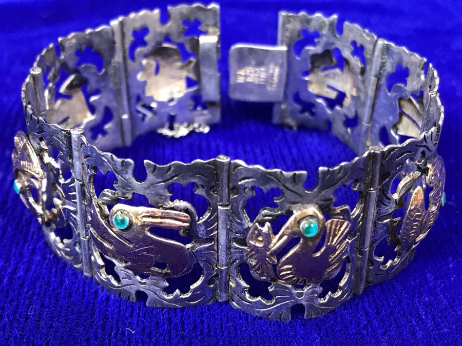 18K Gold And Sterling Silver Repousse Bracelet 29g Industria Peruana [Photo 5]