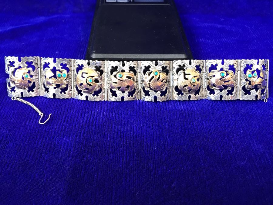 18K Gold And Sterling Silver Repousse Bracelet 29g Industria Peruana [Photo 8]