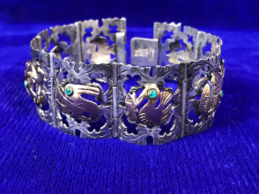 18K Gold And Sterling Silver Repousse Bracelet 29g Industria Peruana [Photo 2]