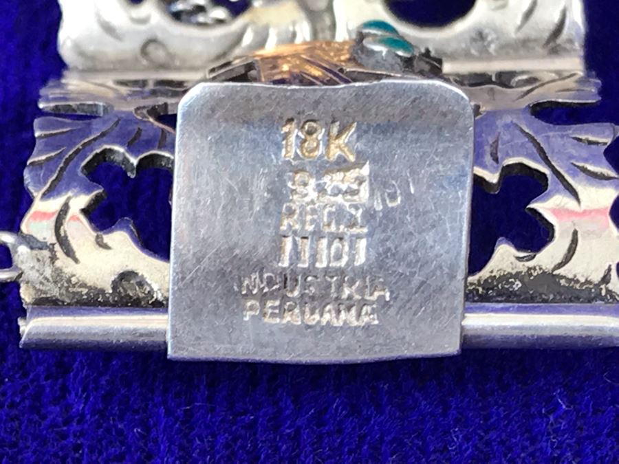 18K Gold And Sterling Silver Repousse Bracelet 29g Industria Peruana [Photo 19]
