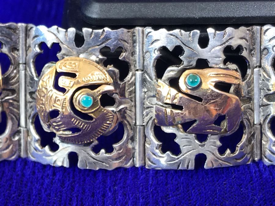 18K Gold And Sterling Silver Repousse Bracelet 29g Industria Peruana [Photo 14]