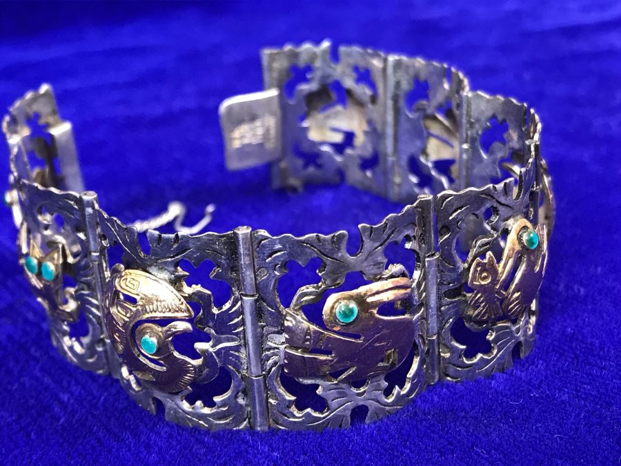 18K Gold And Sterling Silver Repousse Bracelet 29g Industria Peruana [Photo 24]