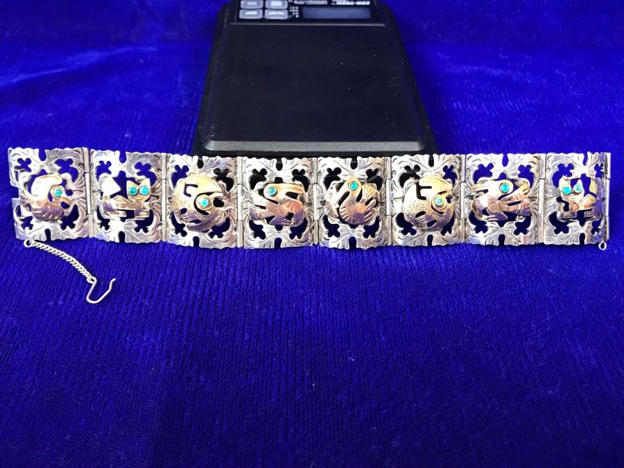 18K Gold And Sterling Silver Repousse Bracelet 29g Industria Peruana [Photo 9]