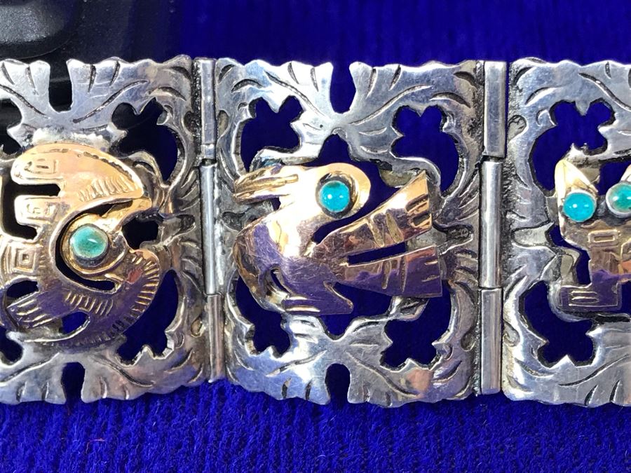 18K Gold And Sterling Silver Repousse Bracelet 29g Industria Peruana [Photo 11]