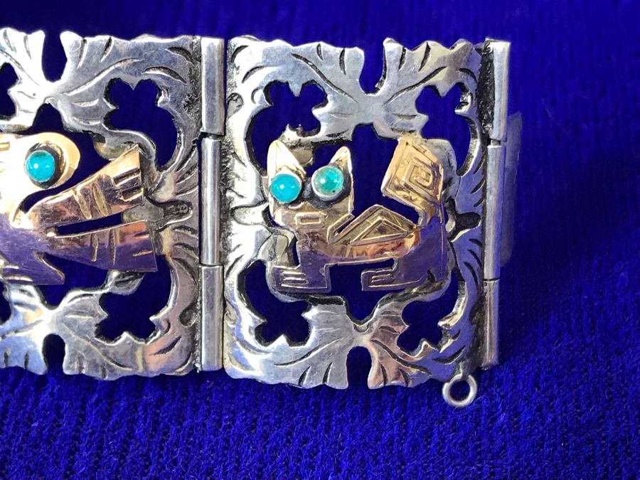 18K Gold And Sterling Silver Repousse Bracelet 29g Industria Peruana [Photo 10]