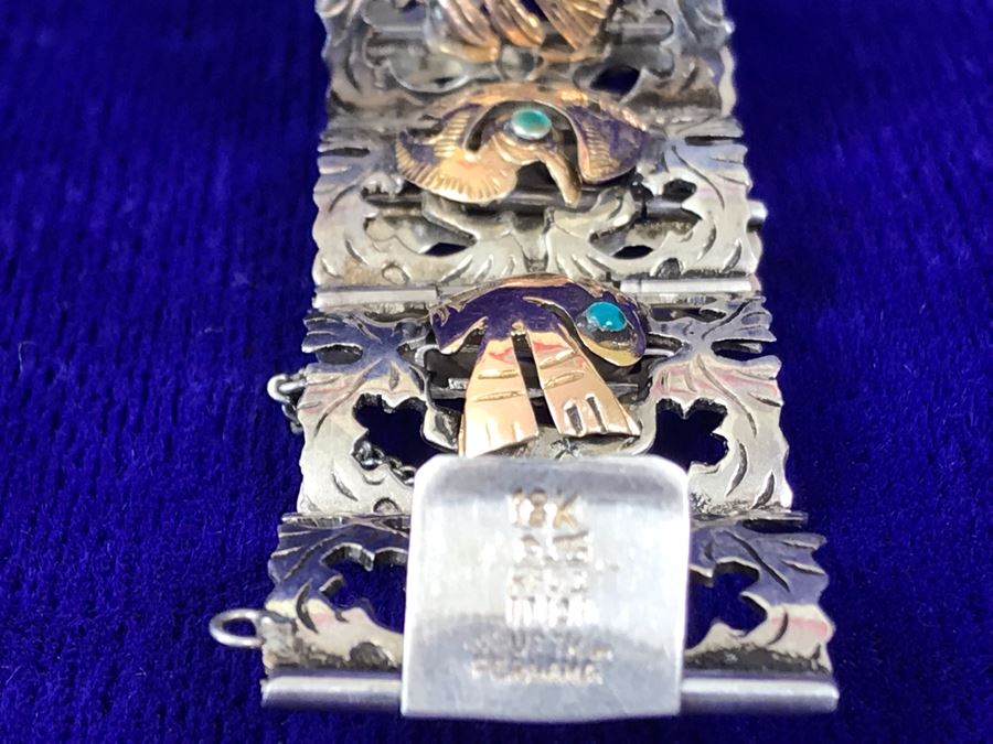 18K Gold And Sterling Silver Repousse Bracelet 29g Industria Peruana [Photo 21]