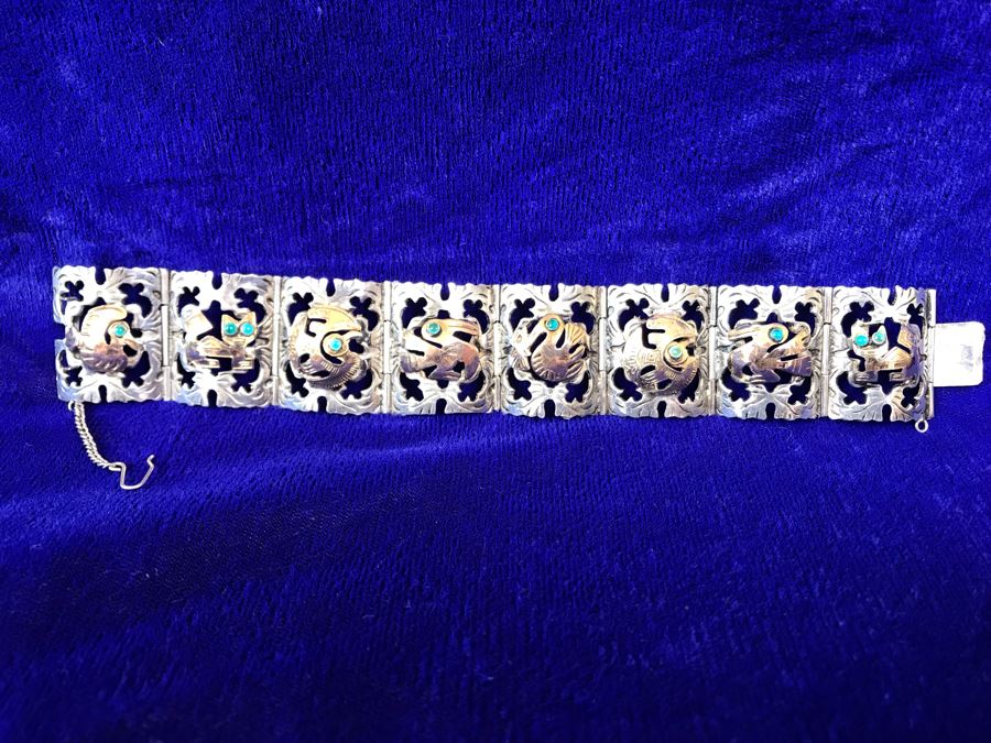 18K Gold And Sterling Silver Repousse Bracelet 29g Industria Peruana [Photo 6]