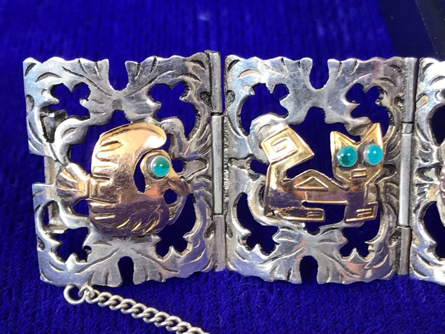 18K Gold And Sterling Silver Repousse Bracelet 29g Industria Peruana [Photo 15]