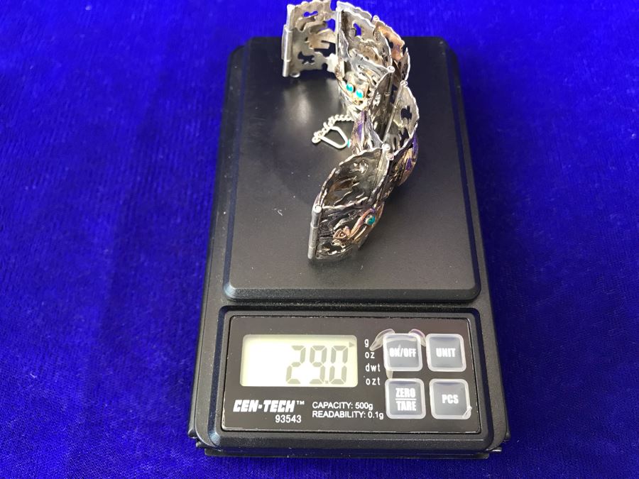 18K Gold And Sterling Silver Repousse Bracelet 29g Industria Peruana [Photo 25]