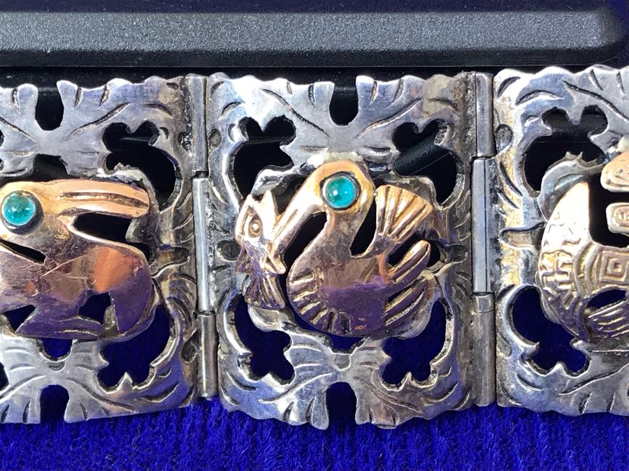 18K Gold And Sterling Silver Repousse Bracelet 29g Industria Peruana [Photo 13]