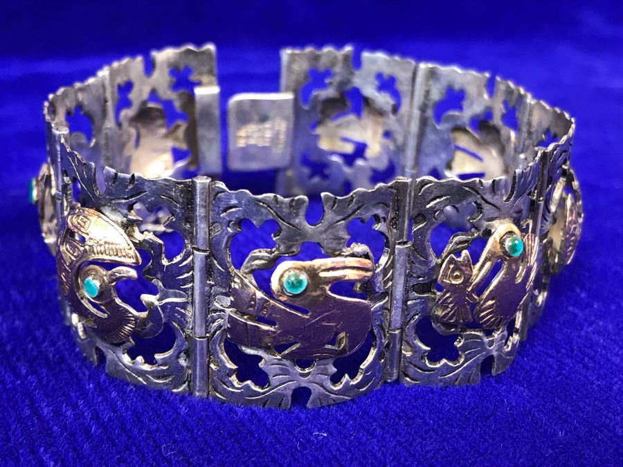 18K Gold And Sterling Silver Repousse Bracelet 29g Industria Peruana [Photo 4]