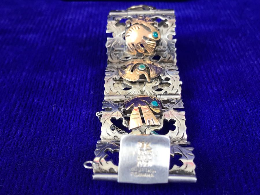 18K Gold And Sterling Silver Repousse Bracelet 29g Industria Peruana [Photo 22]