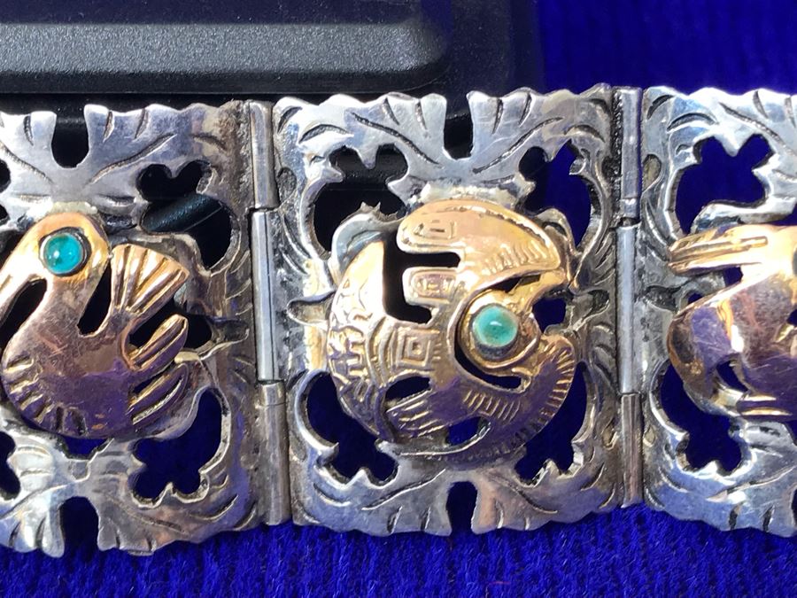 18K Gold And Sterling Silver Repousse Bracelet 29g Industria Peruana [Photo 12]