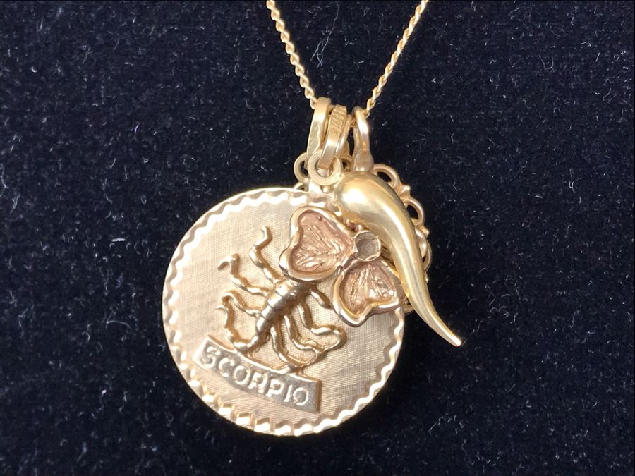 14K Gold Charm Pendant Necklace Scorpio 10.9g [Photo 17]