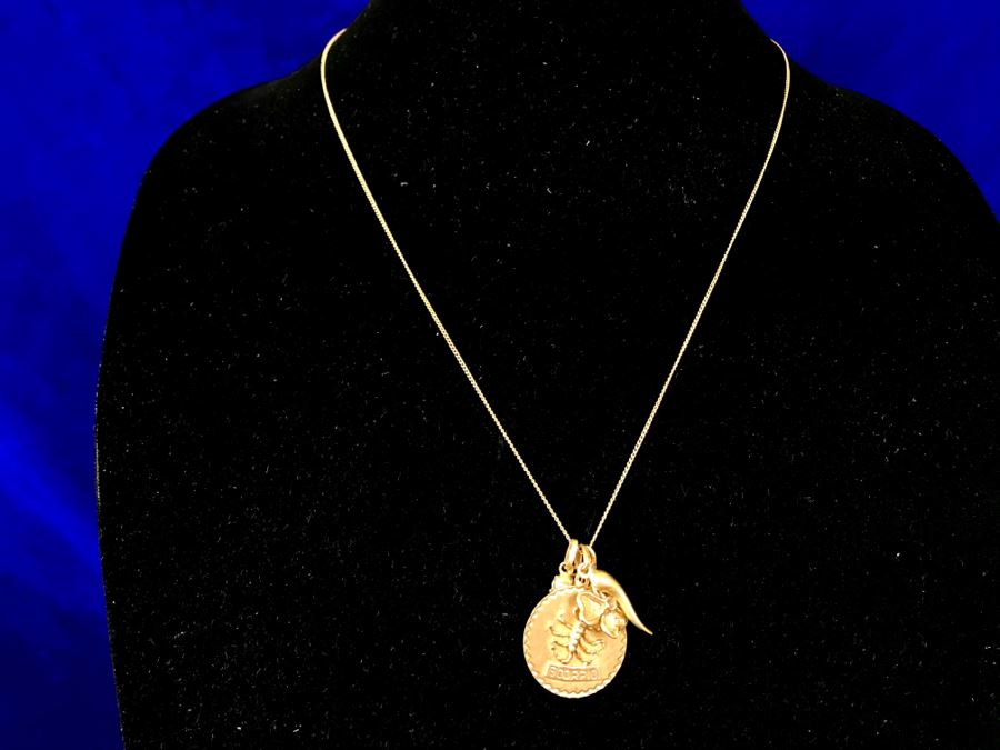 14K Gold Charm Pendant Necklace Scorpio 10.9g [Photo 2]